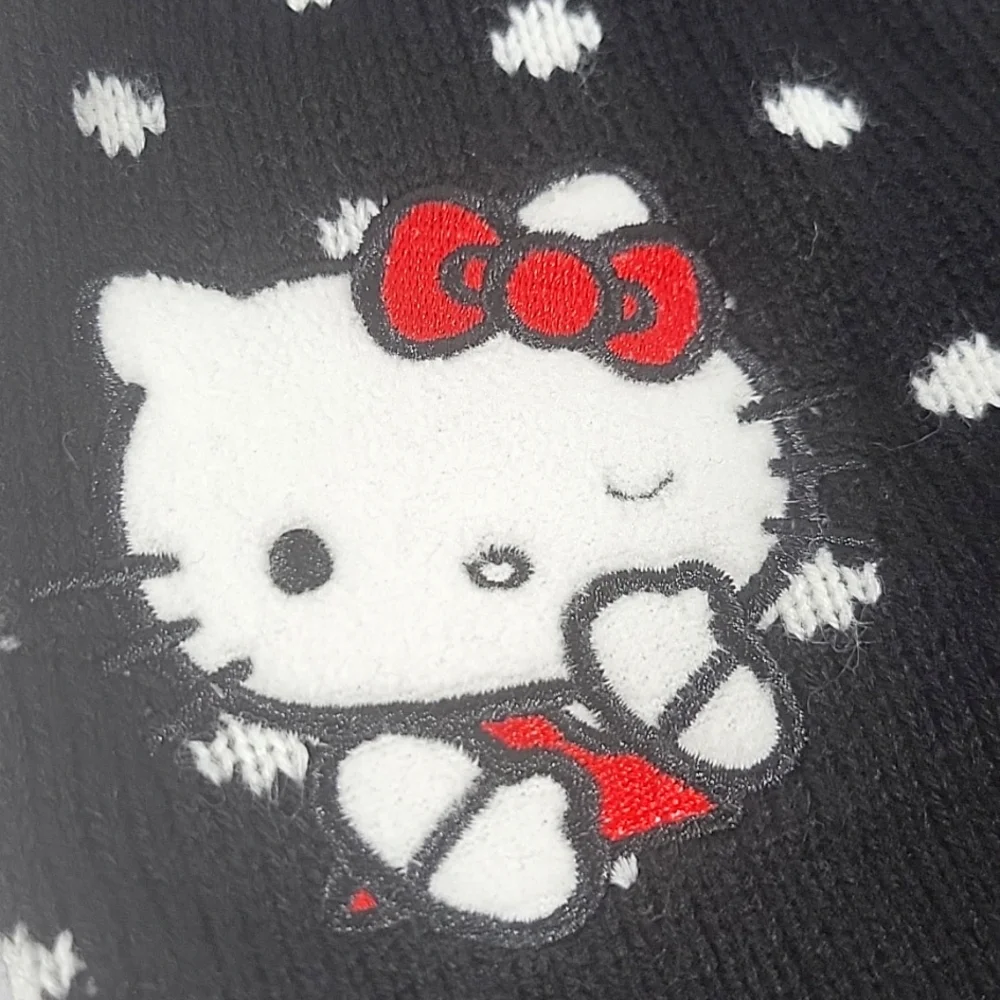 Sanrio Hello Kitty Black Knit Polka Dot Hat With Bow